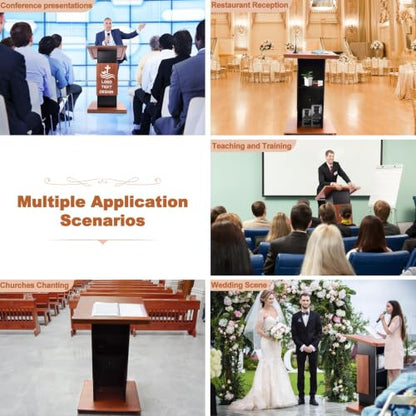 47’’ Mobile Wooden Podium Stand, Rolling Lectern with Storage Shelf, Lockable Casters & Mic Hole Design, Sturdy 15MM Particle Board Pulpit for Church, School, Office (Customized A) - color: Customized a