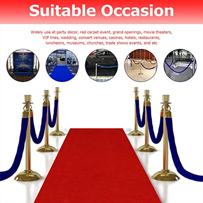 4 Pack Blue Velvet Stanchion Rope, 5ft Velvet Ropes Stanchion Ropes with Gold Clasps, Crowd Control Rope Queue Safety Sarriers Stanchion Post Rope for Party Event and Red Carpet - color: Blue