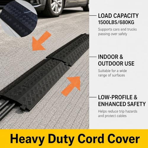 2 Pack Black Drop Over Cable Cover Ramp 37.8 x 10.8 x 1.5 Inch, Heavy Duty Cable Hose Protector Ramp with 1 Big Channel, High Load Capacity for Indoor Use, Office, Warehouse & Event Areas - color: Black-Large