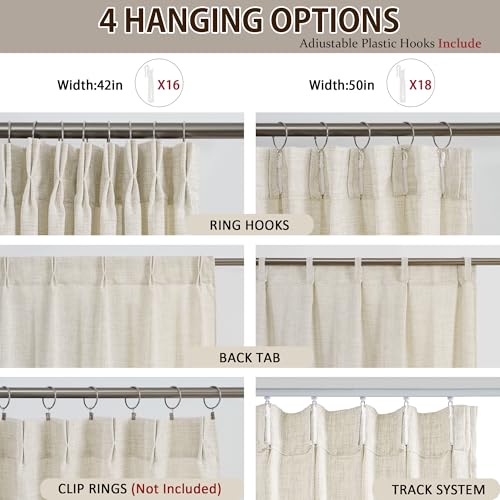 RAIN CITY Natural Pinch Pleated Curtains 45 Inches Long 2 Panels Set, Natural Linen Blend Slub Yarn Sheer Window Drape for Small Windows Bedroom 42 by 45 Inch - color: Natural, size: 42"W x 45"L (Pack of 2)