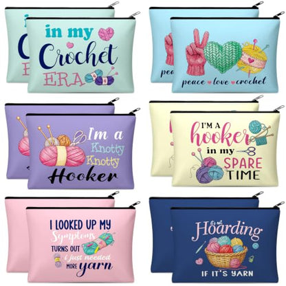 Reginary 12 Pcs Funny Crocheting Gifts for Crocheter Crochet Makeup Bags | Crochet Knitting Gifts, Crochet Accessories Cosmetic Bag, Travel Zipper Pouch, Christmas Friendship Birthday Gifts for Women - style: Crochet