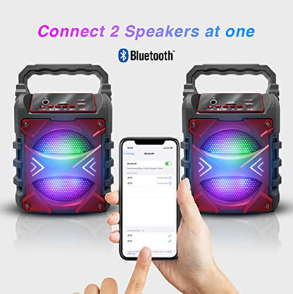 Top Tech Jet-4 Bluetooth Speaker, 400W, 4" Woofer, Rich Bass, 6hr Playtime, Disco Lights, Karaoke Mode, TWS, 100ft Range, USB, TF, Mic Input, Portable Speaker – Red - color: Red