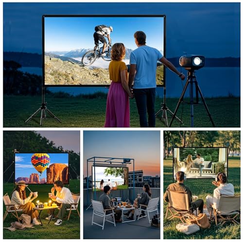 Projector Screen with Stand,DUYIKJ 100 inch Portable Outdoor Indoor Projector Screen Rear Front Projection Screen Lightweight Movie Screen16:9 4K HD with Four-Legged Frame Carry Bag for Home Theater