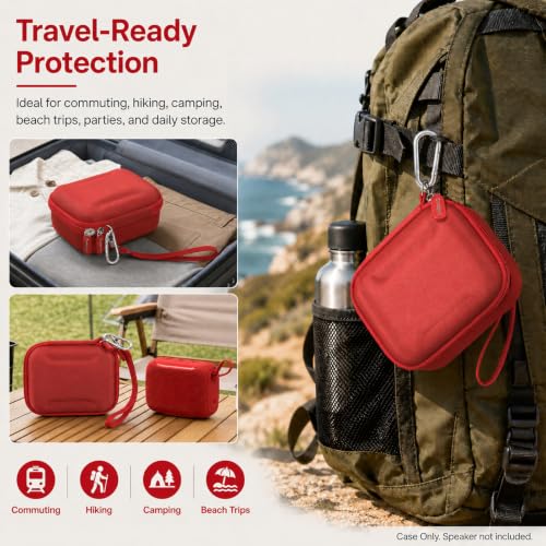 Hard EVA Carrying Case Compatible with JBL Go 5/4/3 Ultra-Portable Speaker | Travel Storage Bag with Mesh Pocket, Double Zipper, Stay-In-Place Strap, Detachable Handle, Carabiner, Case Only，Red - color: Red