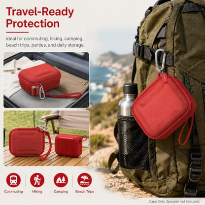 Hard EVA Carrying Case Compatible with JBL Go 5/4/3 Ultra-Portable Speaker | Travel Storage Bag with Mesh Pocket, Double Zipper, Stay-In-Place Strap, Detachable Handle, Carabiner, Case Only，Red - color: Red