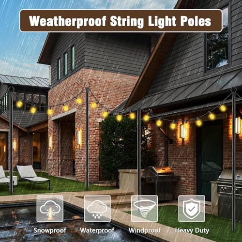 AILBTON 10Ft String Light Poles 6 Pack,Light Poles for Outside Lights,Outdoor with Fence Brackets Hanging Lights,Metal Stand Deck Patio Backyard - size: 10 feet