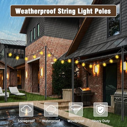 AILBTON 10Ft String Light Poles 6 Pack,Light Poles for Outside Lights,Outdoor with Fence Brackets Hanging Lights,Metal Stand Deck Patio Backyard - size: 10 feet