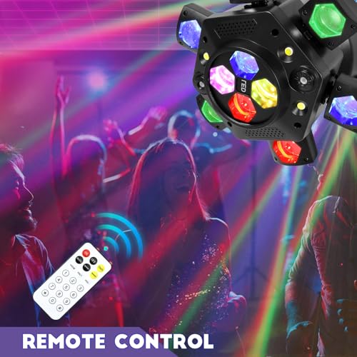 Moving Head DJ Lights-150W LED Stage Light 6 Arms Beam 4-in-1 RGBW | Red Green Starlight and White Amber Flashing Lights,Bee Eye Effect,DMX Controlled&Remote For DJ Parties/Disco/Dlubs/Weddings