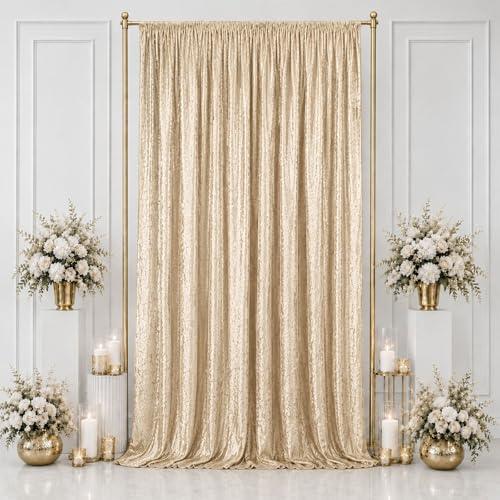 Efavormart Beige Premium Crushed Velvet Backdrop Curtain 5ft x 14ft – Event Drape Panel & Photo Booth Background with Rod Pocket, 70% Blackout - color: Beige, size: 5ft x 14ft