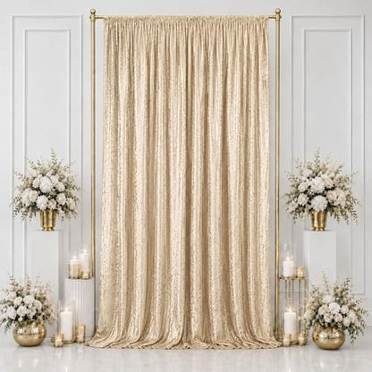 Efavormart Beige Premium Crushed Velvet Backdrop Curtain 5ft x 14ft – Event Drape Panel & Photo Booth Background with Rod Pocket, 70% Blackout - color: Beige, size: 5ft x 14ft
