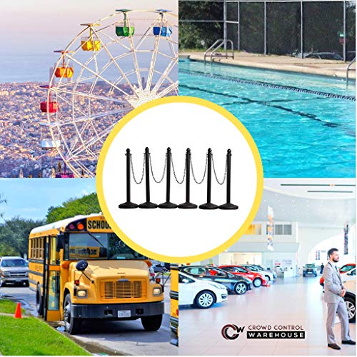 Plastic Stanchion Crowd Control Barrier Kit, Black, 6-Pack, 50 Ft Chain | Montour Line 2.5-inch-diameter, 40-inch Posts with Fillable Flat Bases, UV Inhibitors Help Resist Fading, Indoor/outdoor Use - color: Black