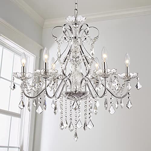 Saint Mossi 6 Light Crystal Chandelier Light Fixture Modern Chandelier Pendant Lighting, Chrome Pendant Raindrop Chandelier for Dining Room,Bedroom,Living Room,H23 x D24 - color: Chrome
