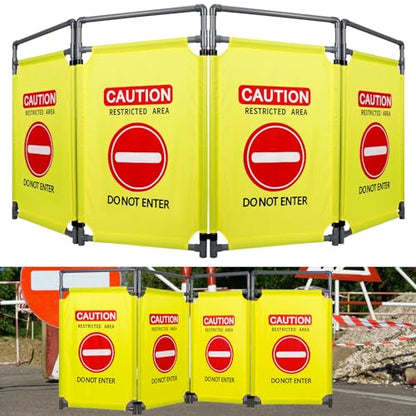 4 Panels Safety Barricade,7.8 FT Foldable Security Sign Barrier | Heavy Duty PVC Frame Barricade,DO NOT Enter" Gate High Visibility Caution Symbol Crowd Control - size: 4 Panels-7.8FT