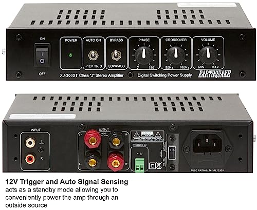 Earthquake Sound XJ-300ST Home Audio 300W Class J Stereo Modular Power Amplifier - Mono, 2, and 2.1 Channel for Passive Speakers, Subwoofers, and Tactile Transducers