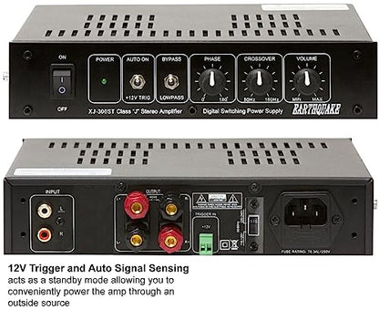 Earthquake Sound XJ-300ST Home Audio 300W Class J Stereo Modular Power Amplifier - Mono, 2, and 2.1 Channel for Passive Speakers, Subwoofers, and Tactile Transducers