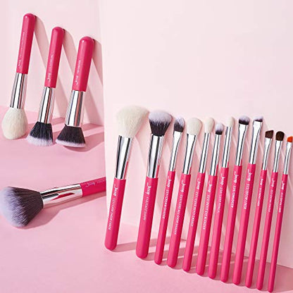 Jessup Brand 25pcs Professional Makeup Brush Set Beauty Cosmetic Foundation Powder Blusher Eye Shadow Blending Concealer Highlight Natural-Synthetic Hair Brushes Set (Rose Carmine/Silver) - color: V-Rose Carmine/Silver