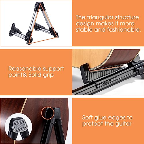 ENO MUSIC Folding Acoustic Guitar Stand, Suitable for Electric Guitars, Bass Guitars (Red) - color: Red