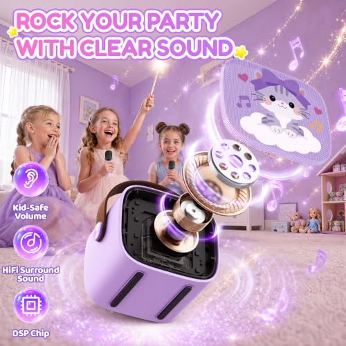 YLL Karaoke Machine for Kids, Birthday Gifts for Girls Ages 4-12 Years Toy - color: Violet-Cat