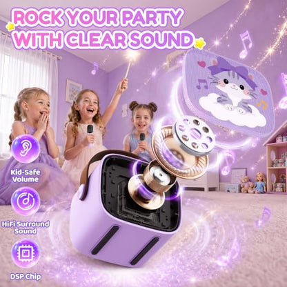 YLL Karaoke Machine for Kids, Birthday Gifts for Girls Ages 4-12 Years Toy - color: Violet-Cat