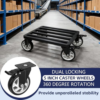 Heavy-Duty Stainless Steel Furniture Dolly 18'' x 14'' Inch, 2000LBS Capacity Moving Dolly with 5" Swivel Casters & Fastening Strap for Secure Moving of Furniture and Appliances - size: 18"L x 14"W x 7.5"H