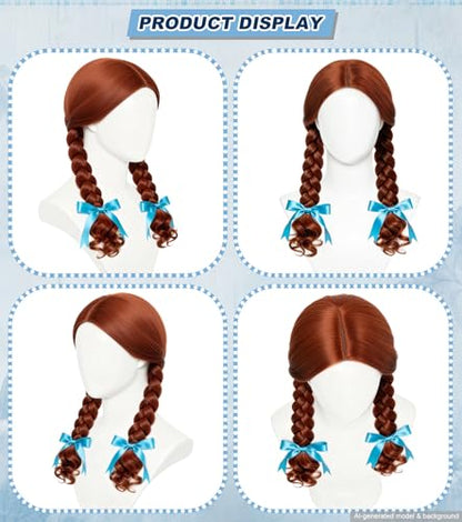 Brown Center Part Braided Wig with Wig Cap, Long Cosplay Hair | Long synthetic brown braid with center part for cosplay, Halloween, anime conventions, carnival costumes, and parties - color: Deep Brown