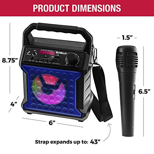 Risebass Portable Karaoke Machine with Microphone with Party Lights for Kids and Adults - Rechargeable USB Speaker Set with Bluetooth, FM Radio SD/TF Card, AUX-in, Birthday Gift for Boys and Girls - color: Blue