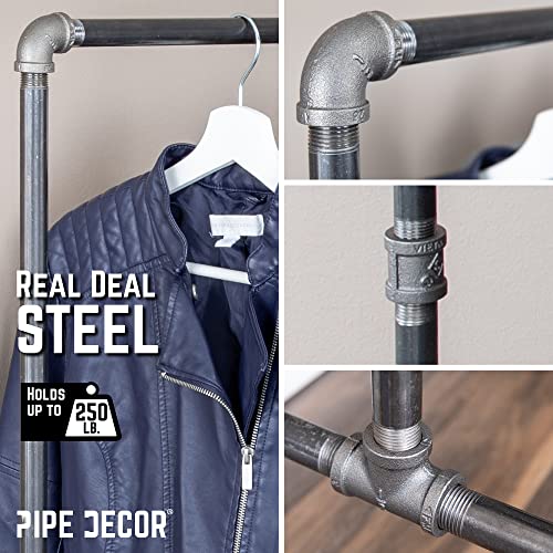 PIPE DECOR 39” x 20 ¼” x 58” Rolling Steel Pipe Clothing Rack, Commercial or Residential Industrial Clothes Display, Heavy Duty Black Steel Metal Wheeled Garment Frame - size: 39 in. x 58 in.