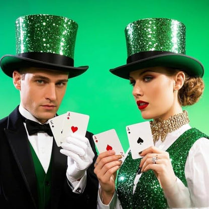 Top Hat for Men Women Adult, Magician Victorian Pilgrim Theatrical Clown Bowler Tailcoat, Cosplay Costume - color: Green
