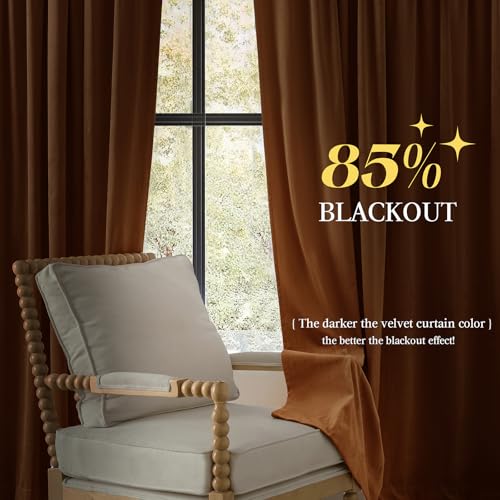 P Pothuiny Gold Brown Blackout Velvet Curtains 84 Inches Long 2 Panels - color: Gold Brown, size: 52"W x 84"L (Pack of 2)