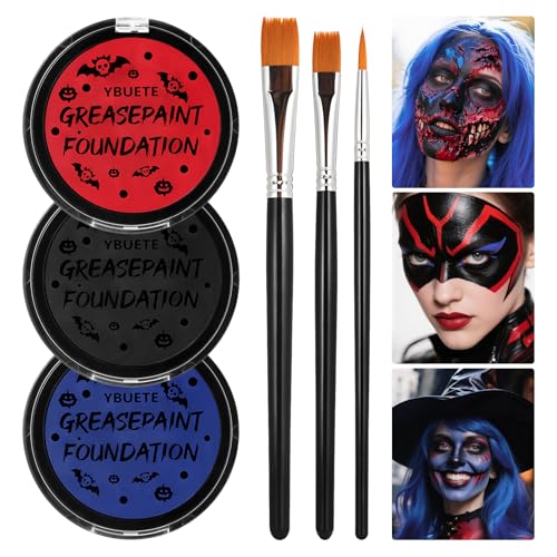 YBUETE Red Black Blue Oil Based Face Paint Kit for Halloween Makeup Party - color: Red+Black+Blue