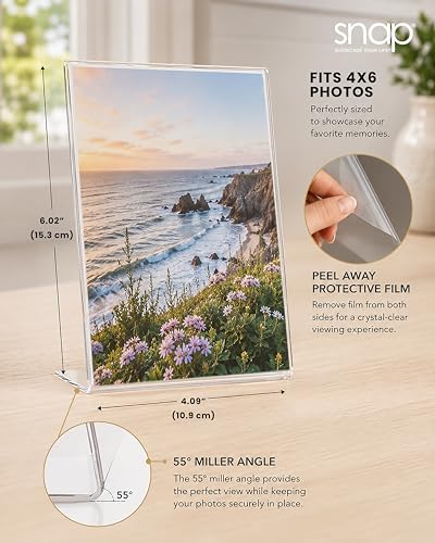 Set of 12 Snap - 4"x6" Clear Acrylic Self Standing Photo Frames - Perfect for Showcasing Memories in Style - Versatile and Durable Design for Home or Office Décor - Rectangular TableTop - Single Picture Frame
