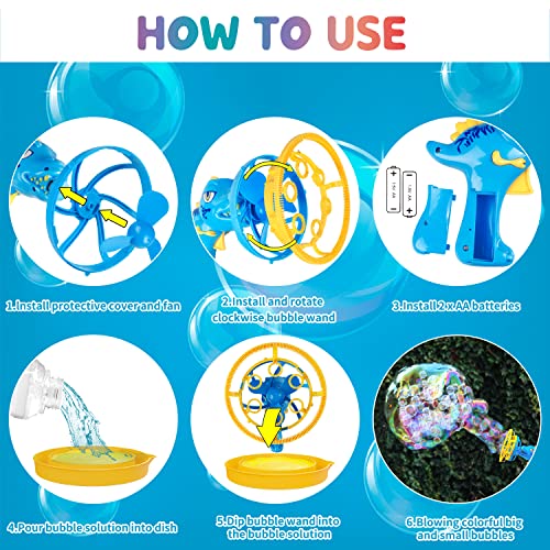 Dinosaur Bubble Gun for Kids 3-8, Bubble Machine Blower Toy (Blue) | Bubble-in-Bubble Effect， Easy-Grip Dinosaur Bubble Gun Fills Summer Playtime and Party Favors With Colorful Bubbles - color: Blue