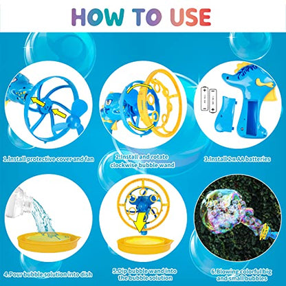 Dinosaur Bubble Gun for Kids 3-8, Bubble Machine Blower Toy (Blue) | Bubble-in-Bubble Effect， Easy-Grip Dinosaur Bubble Gun Fills Summer Playtime and Party Favors With Colorful Bubbles - color: Blue