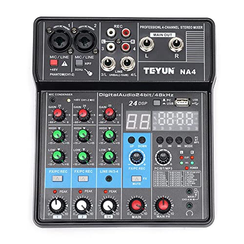 CNCEST Pro 4 Channel NA4 Mini Audio Mixer USB Bluetooth DJ Live Sound Mixing Console Amplifier Studio