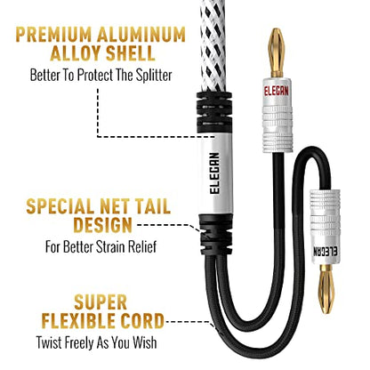 Elecan 14 AWG Speaker Cable Wire 4 Feet with Gold-Plated Banana Tip Plugs-CL2 Rated-in Wall-Heavy Duty Nylon Braided, Oxygen-Free Copper (OFC)-White-with 5 Cable Ties - size: 4FT