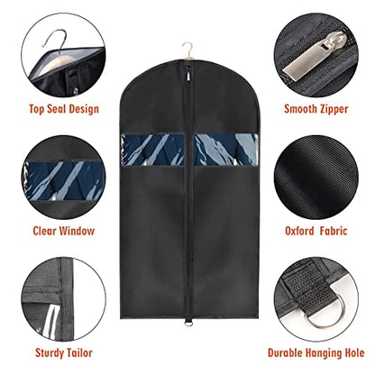 Univivi Garment Bag Suit Bag for Storage and Travel, 43 Inch, Set of 12 | Travel Bag with Zipper and Visible Transparent Window, Oxford Fabrics, Foldable Washable Suit Cover for Jacket, Suits, Coats - size: 24"X43"-12pcs - Oxford