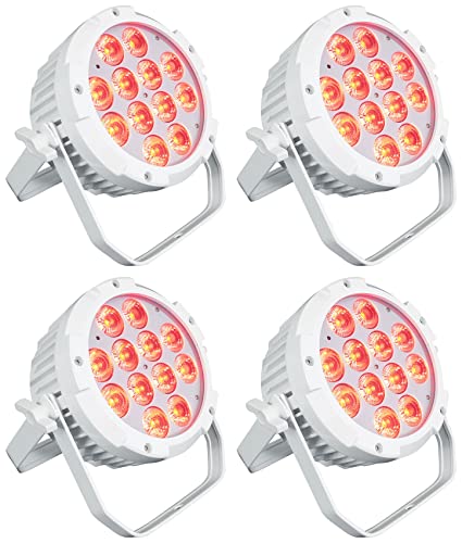 Rockville Wet PAR PRO White Outdoor RGBWA+UV Wall Wash Stage Light, 4-Pack | IP54, 12 x 6-in-1 LEDs, 6/10-Channel DMX, Remote, 15/45° Beam, Double Bracket, for Restaurant, Club