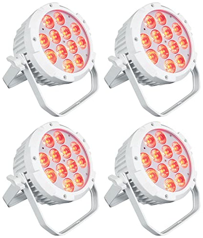 Rockville Wet PAR PRO White Outdoor RGBWA+UV Wall Wash Stage Light, 4-Pack | IP54, 12 x 6-in-1 LEDs, 6/10-Channel DMX, Remote, 15/45° Beam, Double Bracket, for Restaurant, Club