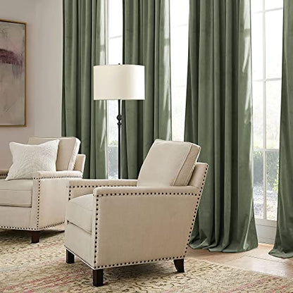 RYB HOME Sage Green Velvet Curtains for Bedroom Living Room | Thermal Insulated, UV Heat Blocking, Luxury Drapes, Nursery Dining Room, W52 x L94, 2 Panels, Rod Pocket/Back Tab/Hook Belt - color: Sage Green, size: 52"W x 94"L (Pack of 2)