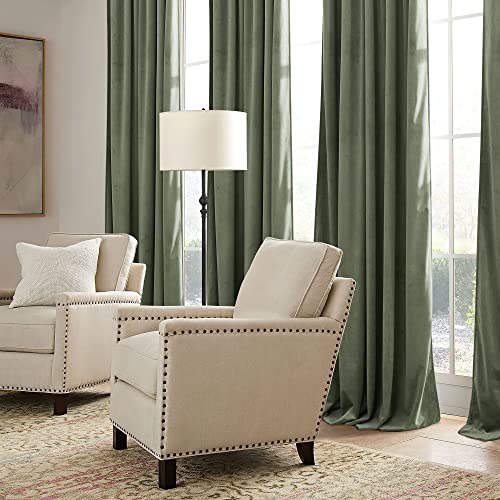 RYB HOME Sage Green Velvet Curtains for Bedroom Living Room | Thermal Insulated, UV Heat Blocking, Luxury Drapes, Nursery Dining Room, W52 x L92, 2 Panels, Rod Pocket/Back Tab/Hook Belt - color: Sage Green, size: 52"W x 92"L (Pack of 2)