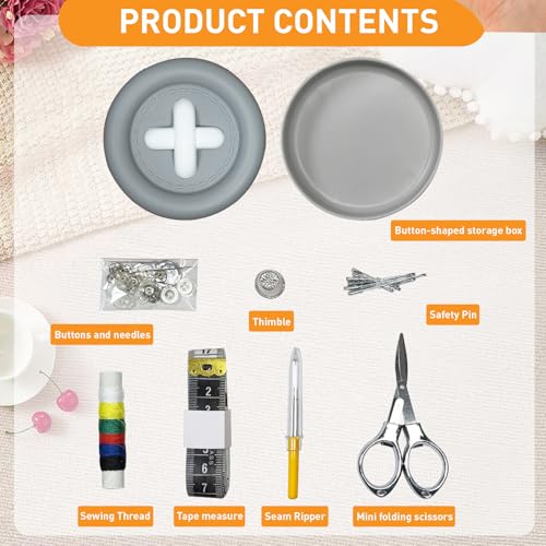 Portable Sewing Kit, Travel Sewing Supplies with Thread, Needles, Scissors, Buttons, for Emergency Clothes Repair, Home, Travel, Beginners, Adults, Teens - Cute Cartoon Plastic Case (SILVER) - color: SILVER