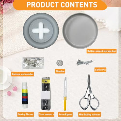Portable Sewing Kit, Travel Sewing Supplies with Thread, Needles, Scissors, Buttons, for Emergency Clothes Repair, Home, Travel, Beginners, Adults, Teens - Cute Cartoon Plastic Case (SILVER) - color: SILVER