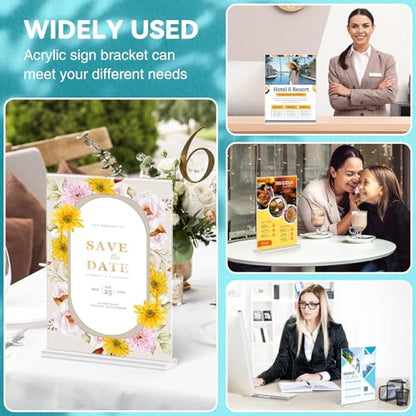 Relx 6 Pack Acrylic Sign Holder 8.5 x 11, Vertical T Shape Plastic Sign Holder with Base, Double-Sided Clear Tabletop Plexiglass Flyer Stands for Restaurant Office Store Home Picture Frame Display - color: 6pack