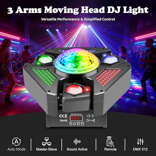 Moving Head DJ Lights with RGB Starlight, Rotating Magic Disco Ball & LED Matrix, 540°/180° DMX512 Stage Lighting, Sound Activated with Remote for Party Wedding KTV Bar Club