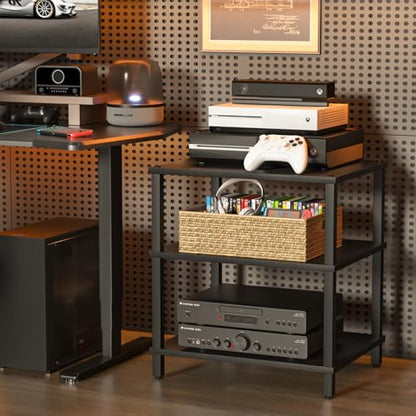LELELINKY 3-Tier AV Media Player Stand, Stereo Cabinet, Modern Stereo Cabine,Game Console Shelf,Wooden TV Stand,Multifunctional Entertainment Center, Suitable for Home, Conference Room, Black - color: Black, size: 3 Tier
