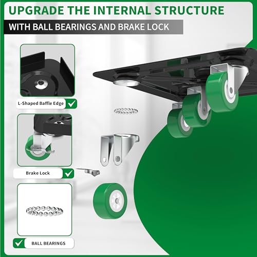 Heavy Duty Furniture Dolly 360 Rotate 5 Wheels 3000 Lbs Capacity 5.3x5.3 in | Furniture Movers with Green Wheels, 6 Sliders, Alloy Steel Furniture Lifter Tool for Smooth Home & Office Uses - color: Green, size: 5.3x5.3 IN-6 Sliders