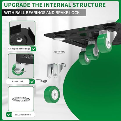 Heavy Duty Furniture Dolly 360 Rotate 5 Wheels 3000 Lbs Capacity 5.3x5.3 in | Furniture Movers with Green Wheels, 6 Sliders, Alloy Steel Furniture Lifter Tool for Smooth Home & Office Uses - color: Green, size: 5.3x5.3 IN-6 Sliders
