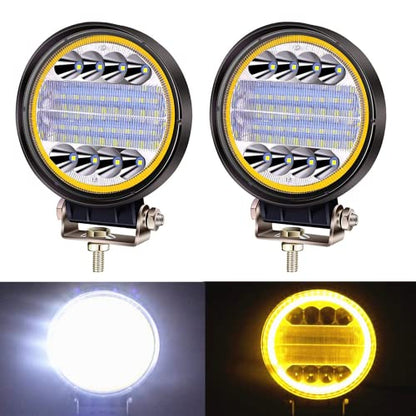 2PCS 4.5''LED Light Pods, 72W Round Spot Flood Combo Work Lights Off Road Fog Driving Lights with Halo LED Pods for 4x4,SUV,ATV,Tractor,Truck. (Yellow Halo) - color: Yellow Halo