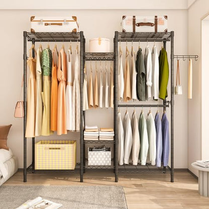 Heavy Duty Garment Rack, Portable Wardrobe Clothes Rack | Freestanding Adjustable Clothing Rack with 7 Tiers Adjustable Wire Shelving and 4 Hanger Rods, Max Load 920LBS Black - color: Black, size: B3: 5 Tiers with 4 Rods,72.4"L x 15.7"W x 76.8"H