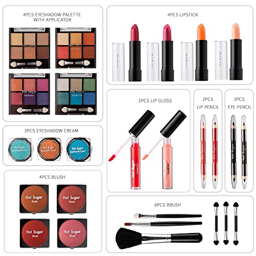 Hot Sugar All In One Makeup Set for Teenager Girls, Pink Heart | Full makeup kit for beginners includes eyeshadow palette, blush, lip gloss, lipstick, lip & eye pencils, brush, mirror. - color: Pink Heart